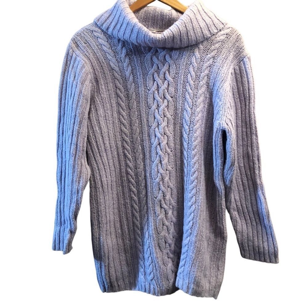 Fashion Bug Vintage Cable Knit Turtleneck Jumper Lavender Size XL